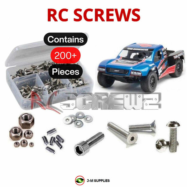 Representative image of an RCScrewZ stainless steel metric conversion screw kit for Team Associated SC10GT RTR 1/10 Nitro 2WD SCT (7093); exact kit contents vary by RC model.