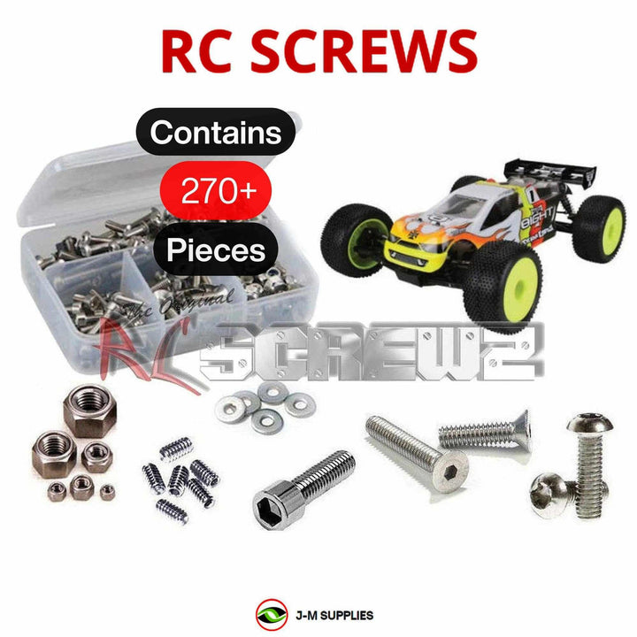 Representative image of an RCScrewZ stainless steel metric conversion screw kit for Losi 8IGHT-T Nitro RTR 1/8 4WD Off-Road Truggy (LOS04011); exact kit contents vary by RC model.