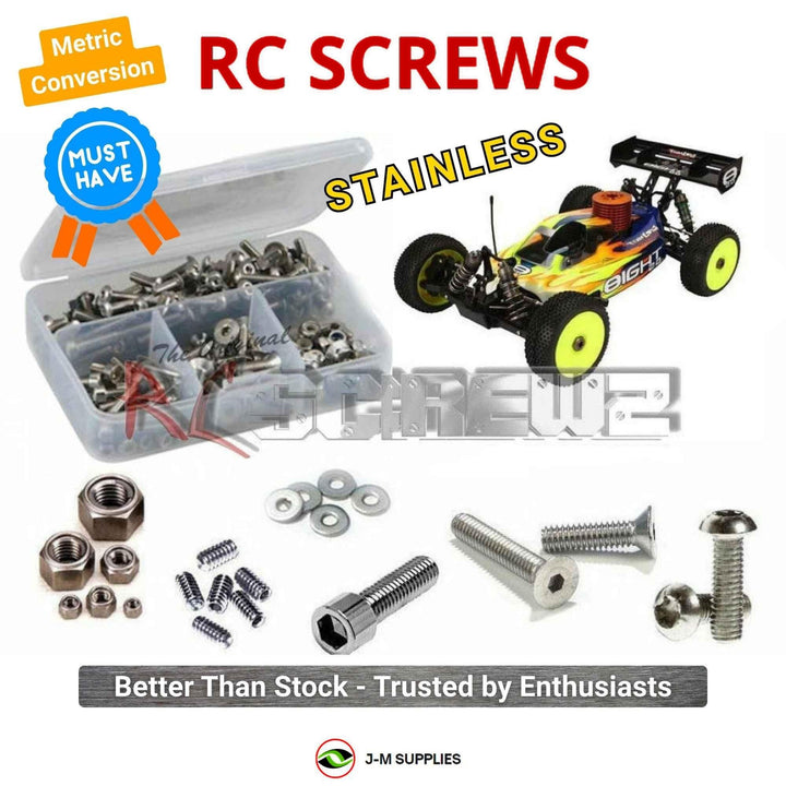 Representative image of an RCScrewZ stainless steel metric conversion screw kit for Losi 8IGHT 2.0 RTR 1/8 Nitro 4WD Buggy (LOSB0084); exact kit contents vary by RC model.