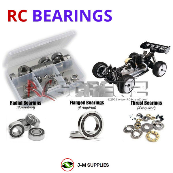 Representative image of an RCScrewZ rubber-sealed bearing kit for Agama Racing A8/Evo 1/8 Nitro 4WD Buggy; exact bearing sizes and quantities vary by RC model.