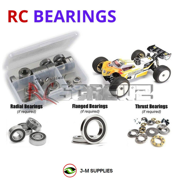 Representative image of an RCScrewZ rubber-sealed bearing kit for Agama Racing A8T/Evo 1/8 Nitro 4WD Truggy; exact bearing sizes and quantities vary by RC model.