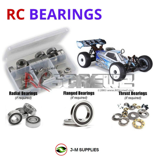 Representative image of an RCScrewZ rubber-sealed bearing kit for Agama Racing A215/A215SV AGMA215SV 1/8 Nitro Buggy; exact bearing sizes and quantities vary by RC model.