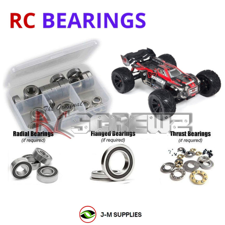 Representative image of an RCScrewZ rubber-sealed bearing kit for ARRMA KRATON 6S BLX V3 1/8 Electric 4WD MT (ARA106029); exact bearing sizes and quantities vary by RC model.