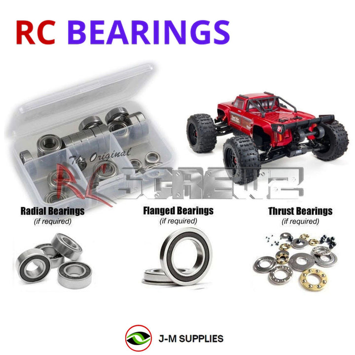 Representative image of an RCScrewZ rubber-sealed bearing kit for ARRMA OUTCAST 8S BLX 1/5 Electric 4WD Stunt (ARA5810); exact bearing sizes and quantities vary by RC model.
