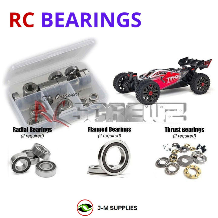 Representative image of an RCScrewZ rubber-sealed bearing kit for ARRMA TYPHON 3S BLX V3 1/8 Electric 4WD Buggy (ARA4306V3); exact bearing sizes and quantities vary by RC model.