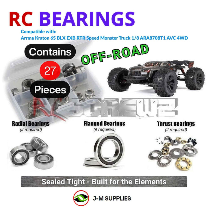 Representative image of an RCScrewZ rubber-sealed bearing kit for ARRMA KRATON 6S EXB RTR 1/8 4WD MT (ARA8708); exact bearing sizes and quantities vary by RC model.