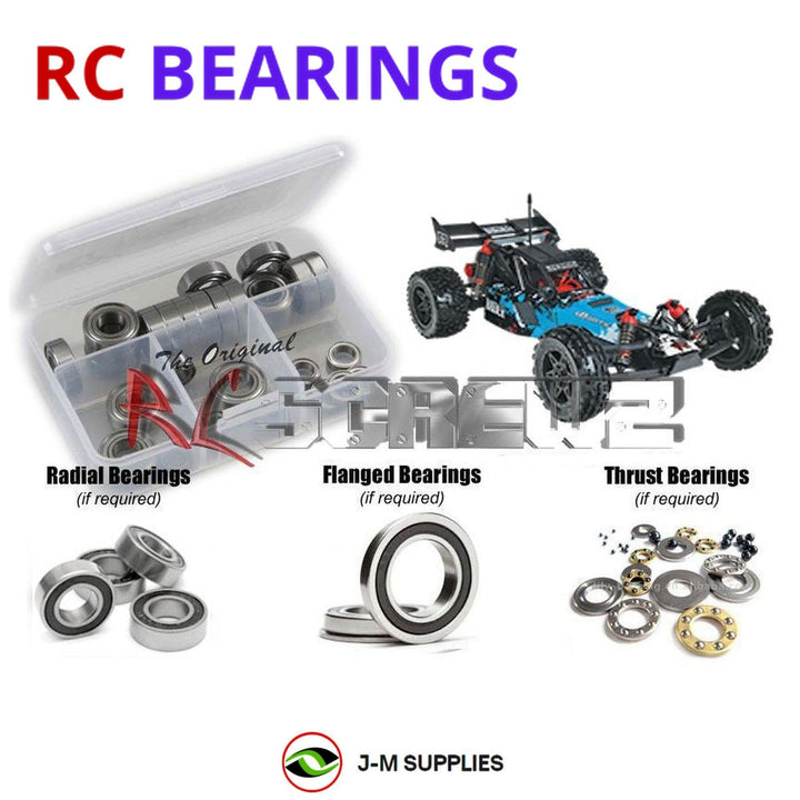 Representative image of an RCScrewZ rubber-sealed bearing kit for ARRMA Raider XL BLX 1/8 2WD Off-Road Buggy (AR102662); exact bearing sizes and quantities vary by RC model.