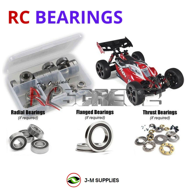 Representative image of an RCScrewZ rubber-sealed bearing kit for ARRMA TYPHON 6S BLX 1/8 Electric 4WD Buggy (AR106028); exact bearing sizes and quantities vary by RC model.