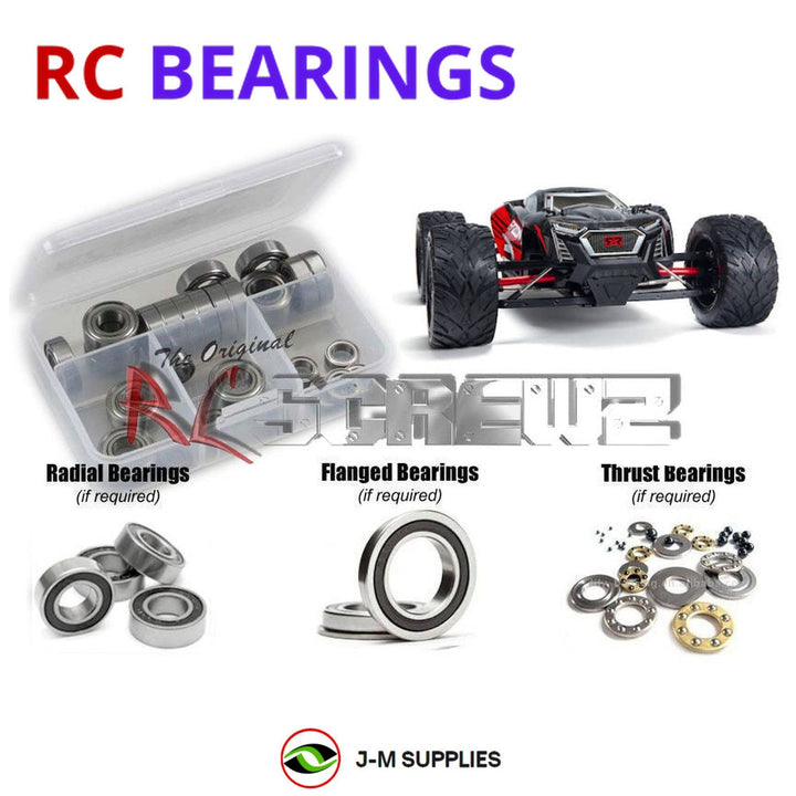 Representative image of an RCScrewZ rubber-sealed bearing kit for ARRMA Fazon 6S BLX 1/8 Electric 4WD Monster Truck (AR106020); exact bearing sizes and quantities vary by RC model.