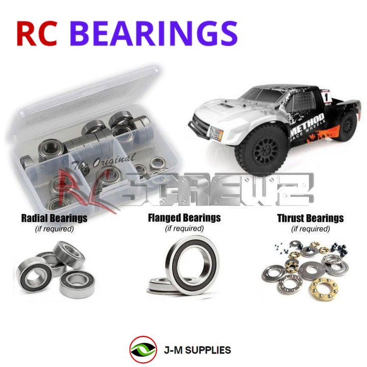 Representative image of an RCScrewZ rubber-sealed bearing kit for Team Associated Pro2 SC10 RTR 1/10 2WD SCT (70020, 70021); exact bearing sizes and quantities vary by RC model.