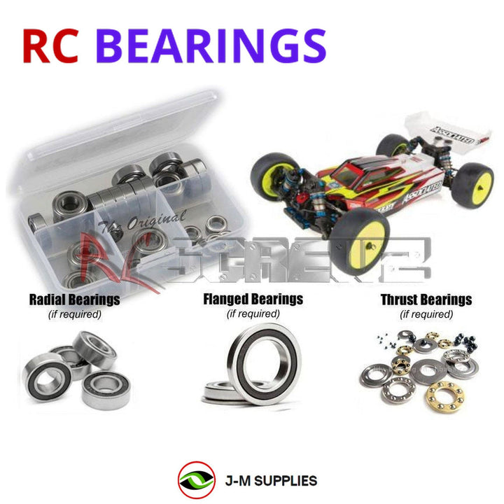 Representative image of an RCScrewZ rubber-sealed bearing kit for Team Associated RC10B74.2D 1/10 4WD Buggy (90037, ASC90037); exact bearing sizes and quantities vary by RC model.