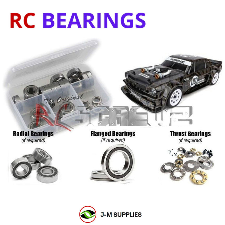 Representative image of an RCScrewZ rubber-sealed bearing kit for Team Associated Apex2 Hoonicorn 1/10 4WD (30124, ASC30124); exact bearing sizes and quantities vary by RC model.