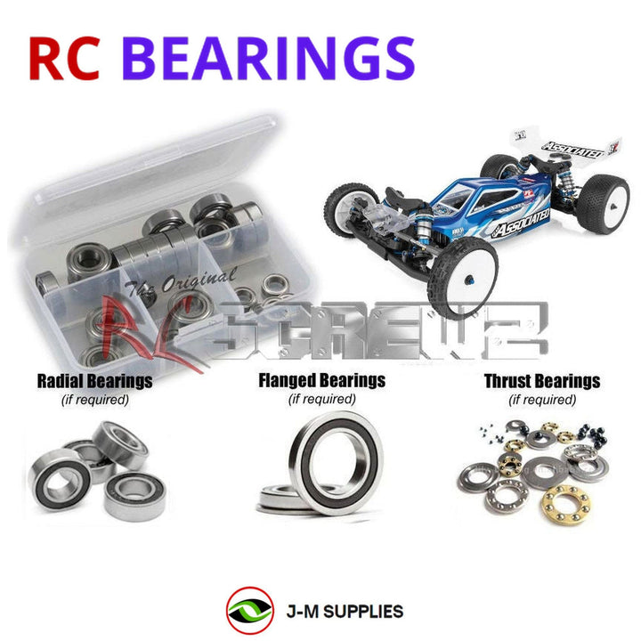 Representative image of an RCScrewZ rubber-sealed bearing kit for Team Associated RC10B7 Team 1/10 2WD Buggy (90041); exact bearing sizes and quantities vary by RC model.
