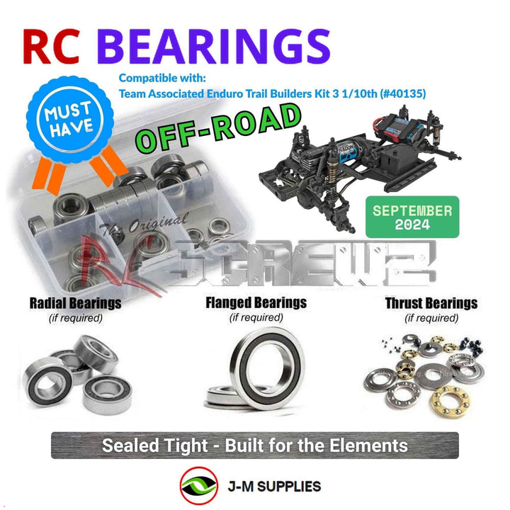 Representative image of an RCScrewZ rubber-sealed bearing kit for Team Associated Enduro Builder Kit 3 1/10 Crawler (40135); exact bearing sizes and quantities vary by RC model.