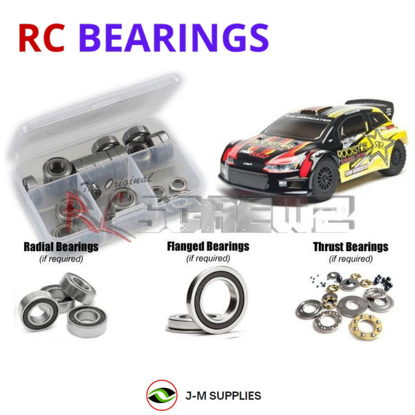 Representative image of an RCScrewZ rubber-sealed bearing kit for Team Associated ProRally 4WD RTR 1/10 Rally Car (7070); exact bearing sizes and quantities vary by RC model.