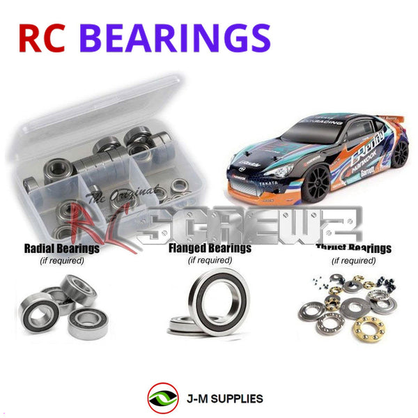 Representative image of an RCScrewZ rubber-sealed bearing kit for Team Associated Apex FR-S RTR 1/10 Touring Car (30113, ASC30113); exact bearing sizes and quantities vary by RC model.