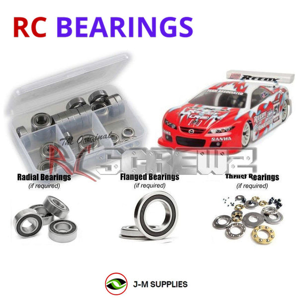 Representative image of an RCScrewZ rubber-sealed bearing kit for Team Associated TC6.1 Worlds 1/10 Touring Car (30108); exact bearing sizes and quantities vary by RC model.