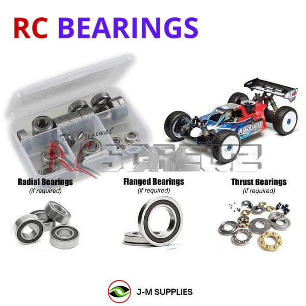Representative image of an RCScrewZ rubber-sealed bearing kit for Team Associated RC8B3 Team 1/8 Nitro 4WD Buggy (80914); exact bearing sizes and quantities vary by RC model.