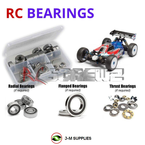 Representative image of an RCScrewZ rubber-sealed bearing kit for Team Associated RC8B3e 1/8 4WD Buggy (80916); exact bearing sizes and quantities vary by RC model.