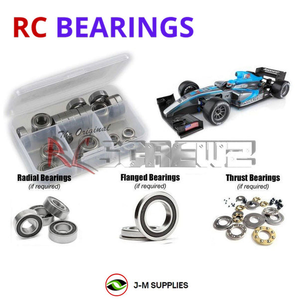 Representative image of an RCScrewZ rubber-sealed bearing kit for Team Associated RC10F6 FT 1/10 2WD Formula F1 Car (8023); exact bearing sizes and quantities vary by RC model.