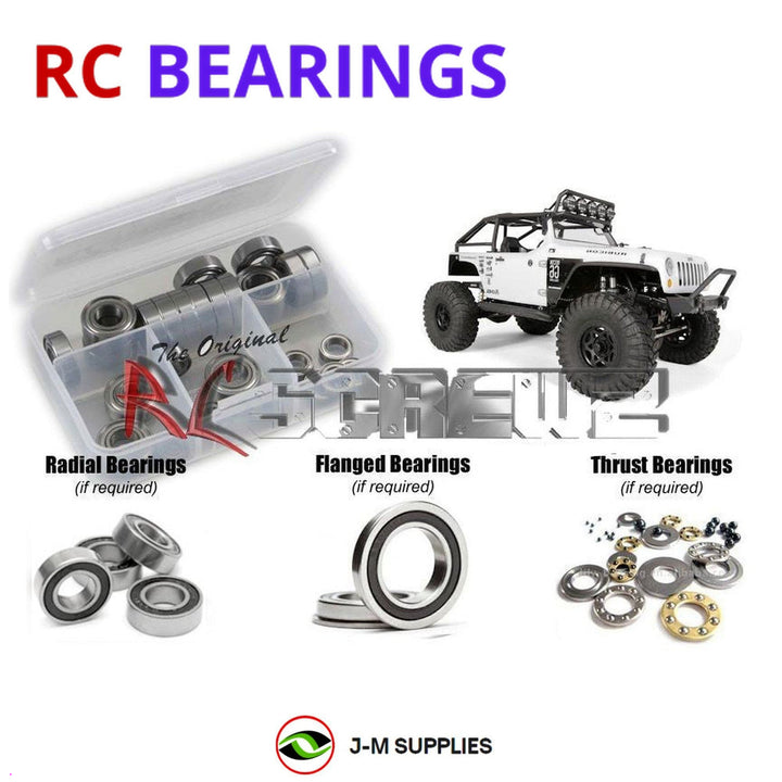 Representative image of an RCScrewZ rubber-sealed bearing kit for Axial SCX10 Jeep Wrangler G6 1/10 4WD Crawler (90034); exact bearing sizes and quantities vary by RC model.