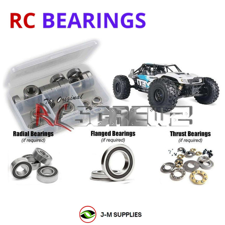 Representative image of an RCScrewZ rubber-sealed bearing kit for Axial Yeti 1/10 Electric 4WD Rock Racer (90025, 90026); exact bearing sizes and quantities vary by RC model.