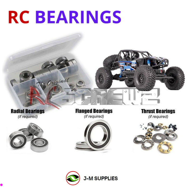 Representative image of an RCScrewZ rubber-sealed bearing kit for Axial RR10 Bomber 1/10 Electric 4WD Rock Racer (90048); exact bearing sizes and quantities vary by RC model.