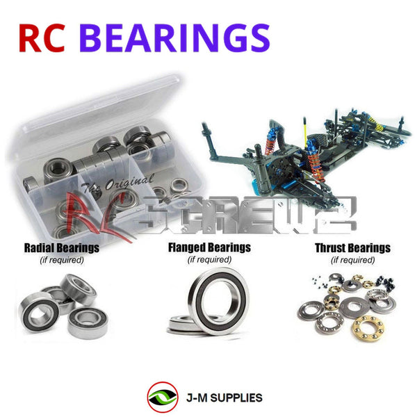 Representative image of an RCScrewZ rubber-sealed bearing kit for Custom Works Rocket 4 Latemodel (#0714); exact bearing sizes and quantities vary by RC model.