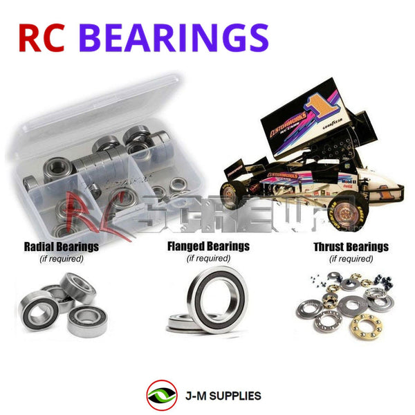 Representative image of an RCScrewZ rubber-sealed bearing kit for Custom Works Enforcer GBX3; exact bearing sizes and quantities vary by RC model.