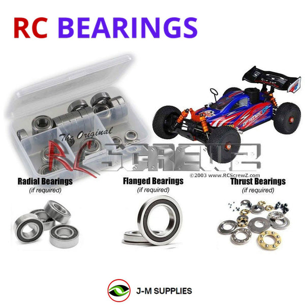 Representative image of an RCScrewZ rubber-sealed bearing kit for DHK Hobby Optimus GP; exact bearing sizes and quantities vary by RC model.