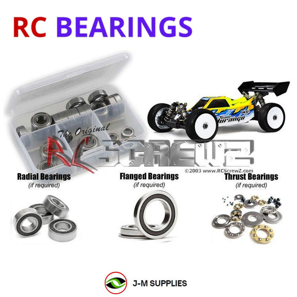 Representative image of an RCScrewZ rubber-sealed bearing kit for Team Durango DEX8; exact bearing sizes and quantities vary by RC model.