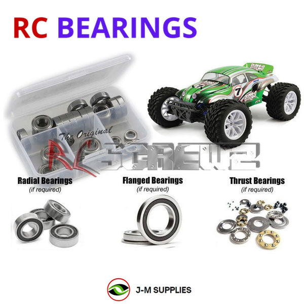 Representative image of an RCScrewZ rubber-sealed bearing kit for FTX Bugsta #5530/45; exact bearing sizes and quantities vary by RC model.