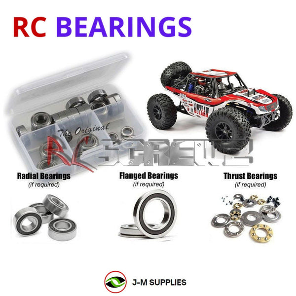 Representative image of an RCScrewZ rubber-sealed bearing kit for FTX Outlaw 1/10 4WD Buggy (#FTX5570) Electric Off-Road; exact bearing sizes and quantities vary by RC model.