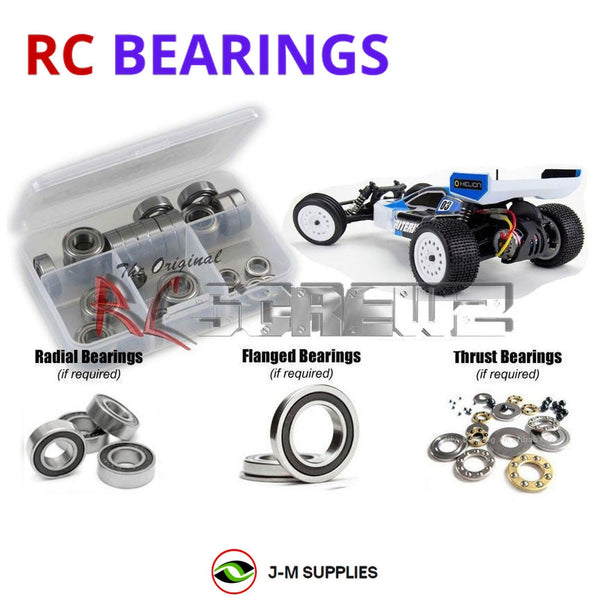 Representative image of an RCScrewZ rubber-sealed bearing kit for Helion RC Criterion 1/10th; exact bearing sizes and quantities vary by RC model.