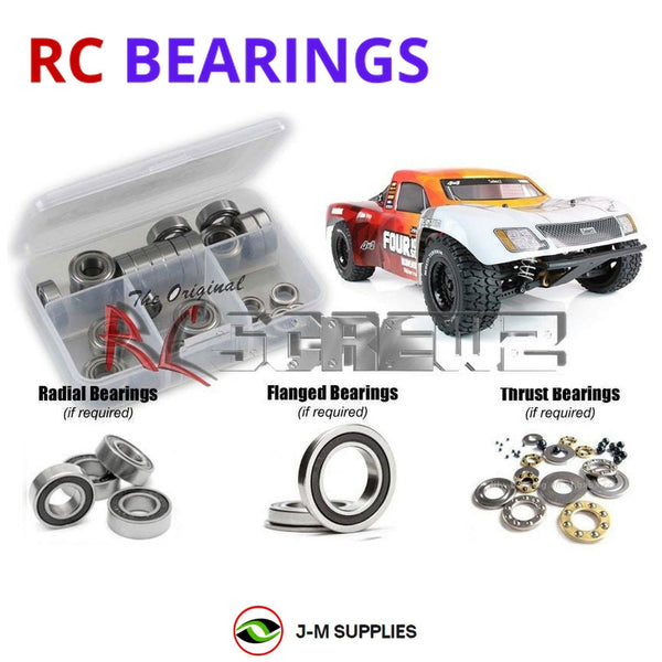 Representative image of an RCScrewZ rubber-sealed bearing kit for Helion RC Four 10SC; exact bearing sizes and quantities vary by RC model.