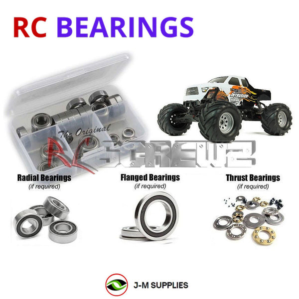 Representative image of an RCScrewZ rubber-sealed bearing kit for Helion RC Intrusion XLR (10MT); exact bearing sizes and quantities vary by RC model.