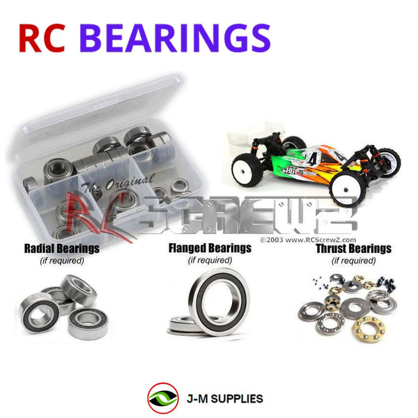 Representative image of an RCScrewZ rubber-sealed bearing kit for HotBodies D216 2wd Buggy; exact bearing sizes and quantities vary by RC model.