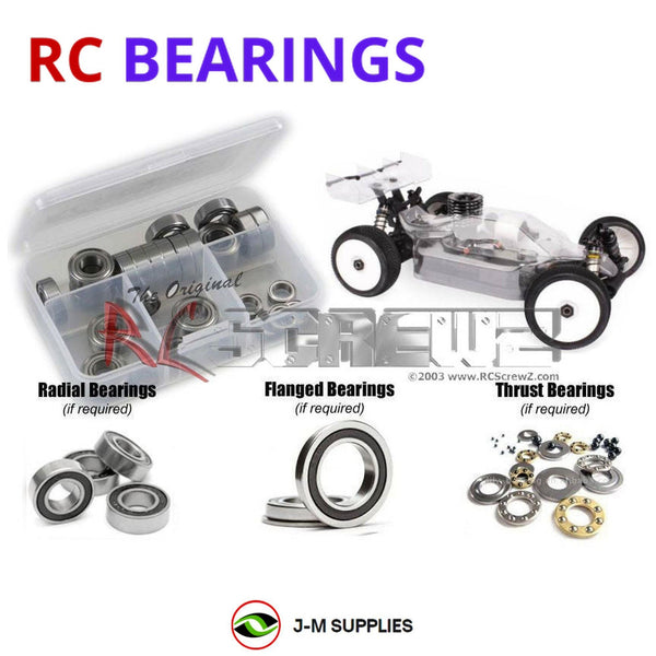Representative image of an RCScrewZ rubber-sealed bearing kit for HotBodies D817 Nitro 1/8th; exact bearing sizes and quantities vary by RC model.