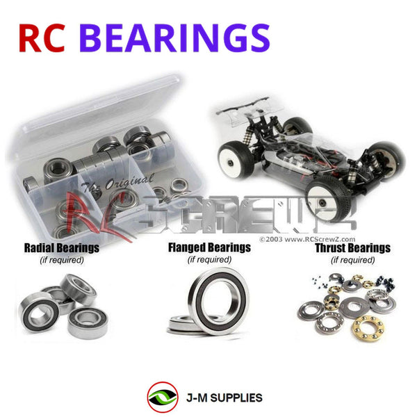 Representative image of an RCScrewZ rubber-sealed bearing kit for HotBodies D817e 1/8th; exact bearing sizes and quantities vary by RC model.