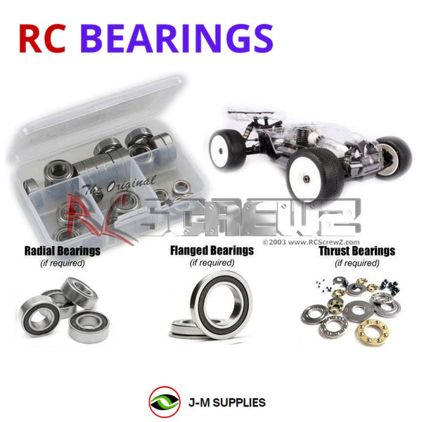 Representative image of an RCScrewZ rubber-sealed bearing kit for HotBodies D817-T 1/8th; exact bearing sizes and quantities vary by RC model.