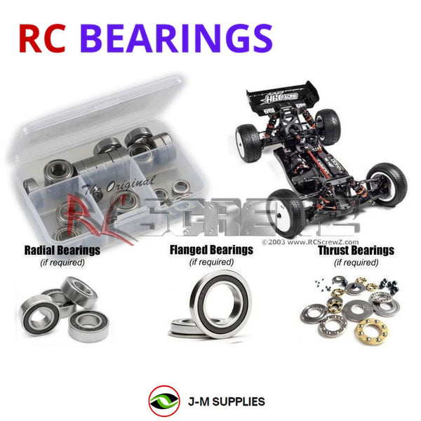 Representative image of an RCScrewZ rubber-sealed bearing kit for HB Racing D4 Evo3 4wd 1/10 HB204280; exact bearing sizes and quantities vary by RC model.