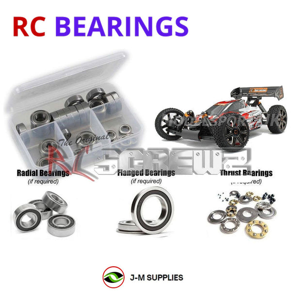 Representative image of an RCScrewZ rubber-sealed bearing kit for HPI Trophy Buggy Flux 1/8 Electric 4WD Off-Road Buggy (107016); exact bearing sizes and quantities vary by RC model.