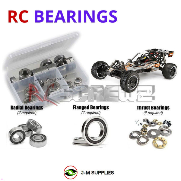 Representative image of an RCScrewZ rubber-sealed bearing kit for HPI Baja 5B Flux RTR 1/5 Electric 2WD Buggy (107684); exact bearing sizes and quantities vary by RC model.