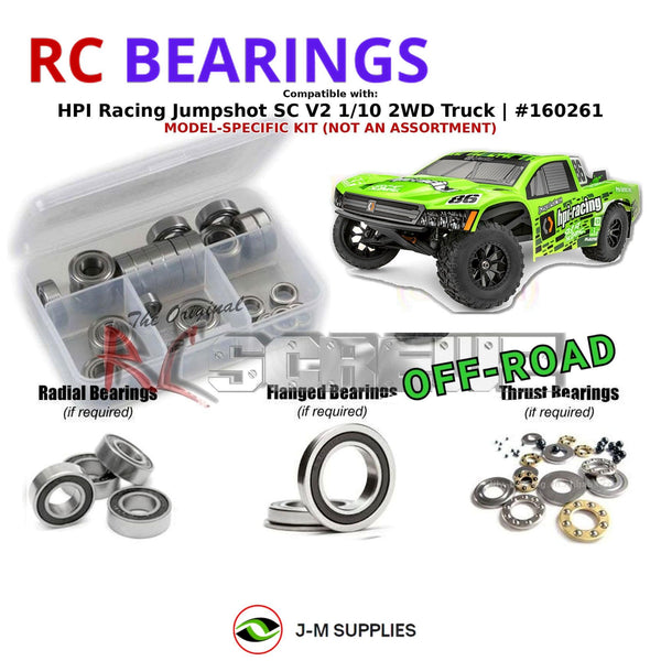 Representative image of an RCScrewZ rubber-sealed bearing kit for HPI Jumpshot SC V2 1/10 Electric 2WD Short Course Truck (160261); exact bearing sizes and quantities vary by RC model.