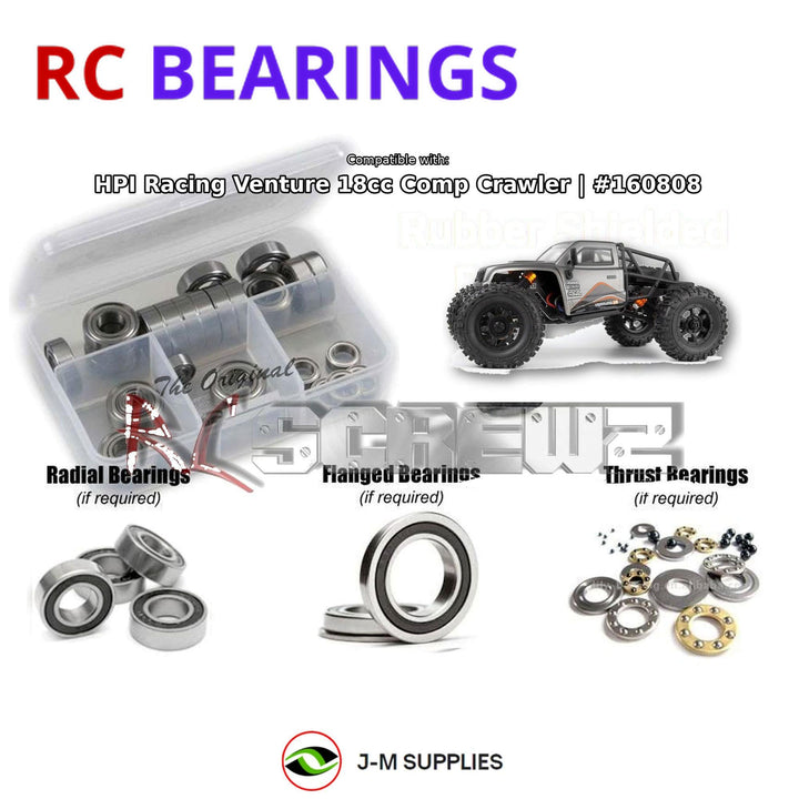 Representative image of an RCScrewZ rubber-sealed bearing kit for HPI Venture18 CC Flux 1/18 Electric 4WD Crawler (160808, 160809); exact bearing sizes and quantities vary by RC model.