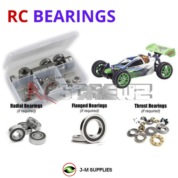 Representative image of an RCScrewZ rubber-sealed bearing kit for Kyosho MP7.5 Kanai 1/8 Nitro 4WD Buggy (31191); exact bearing sizes and quantities vary by RC model.