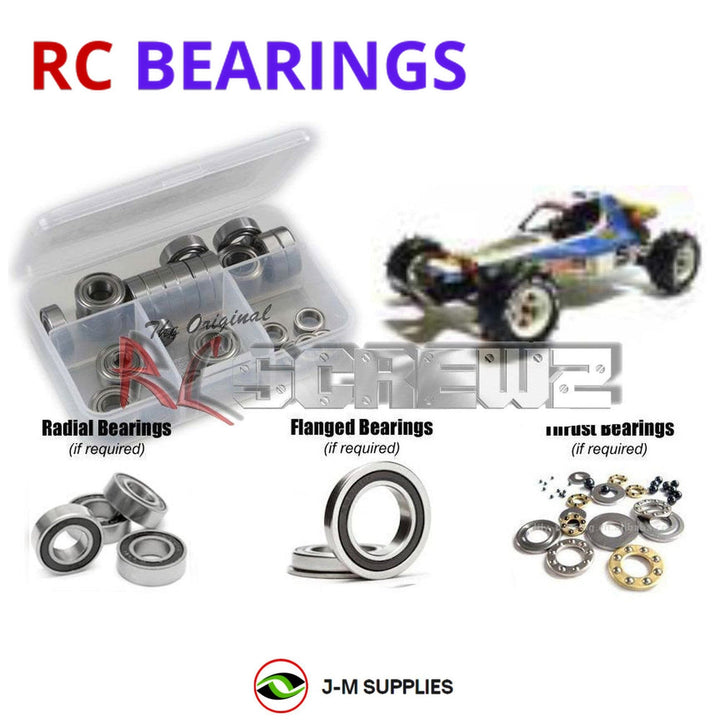 Representative image of an RCScrewZ rubber-sealed bearing kit for Kyosho Optima 1/10 Electric 4WD Buggy (3032); exact bearing sizes and quantities vary by RC model.