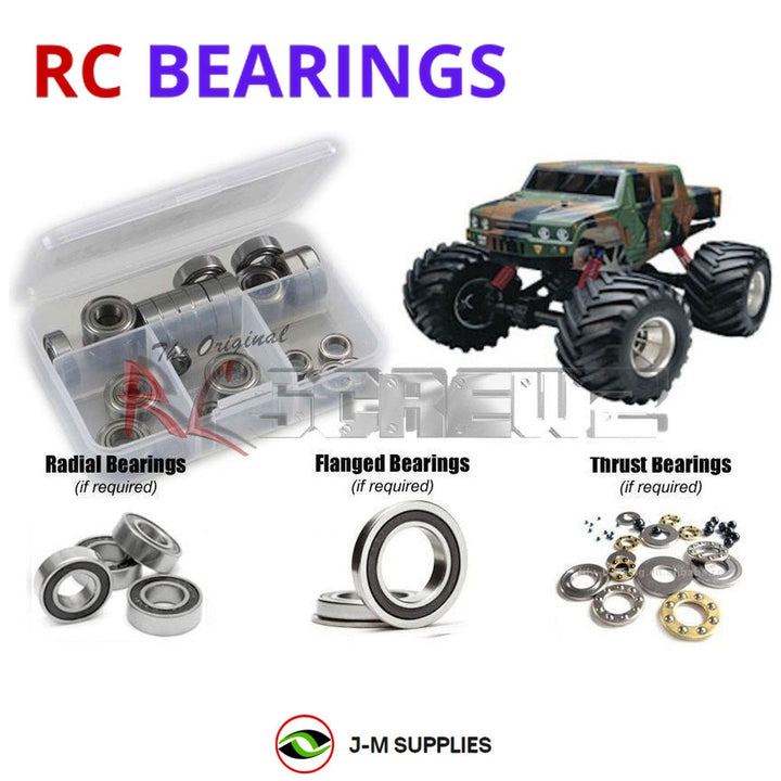 Representative image of an RCScrewZ rubber-sealed bearing kit for Kyosho Mad Armour 1/8 Nitro 4WD Monster Truck (31224); exact bearing sizes and quantities vary by RC model.
