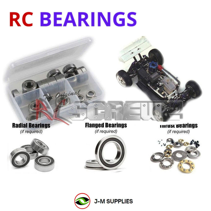 Representative image of an RCScrewZ rubber-sealed bearing kit for Kyosho Inferno MP5 1/8 Nitro 4WD Buggy (31551); exact bearing sizes and quantities vary by RC model.