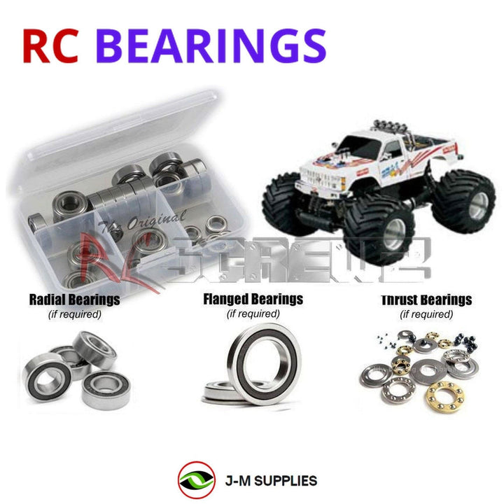 Representative image of an RCScrewZ rubber-sealed bearing kit for Kyosho USA-1 Nitro 1/8 GP 4WD Monster Truck (33155); exact bearing sizes and quantities vary by RC model.